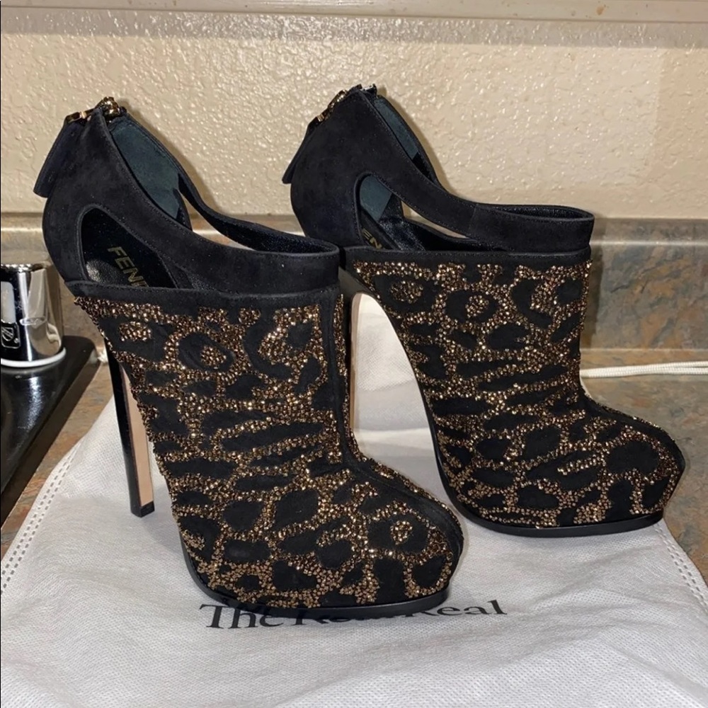 Authentic Fendi Embellished Platform Booties Size 37